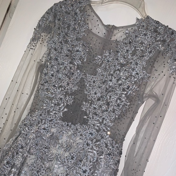 Grey/silver long sleeve MacDuggal evening gown - Picture 6 of 10